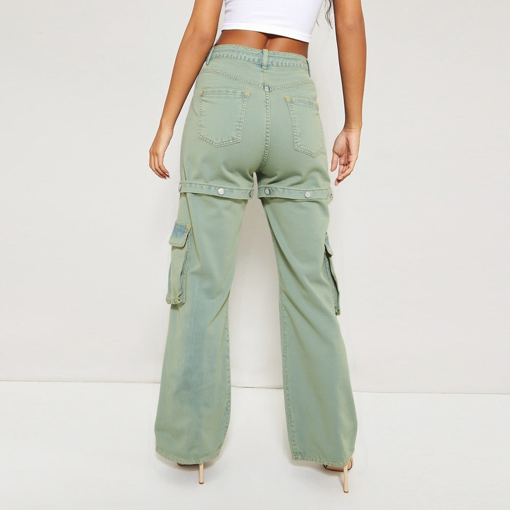 Women's High-Waist Cargo Pants, Loose Fit Convertible Pants With Zip-Off Legs To Shorts