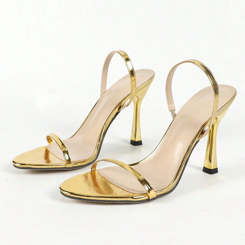 Women's Gladiator Sandals Gold High Heels Fashion Open Toe Slingback Slip-On Back Strap Shoes for Summer