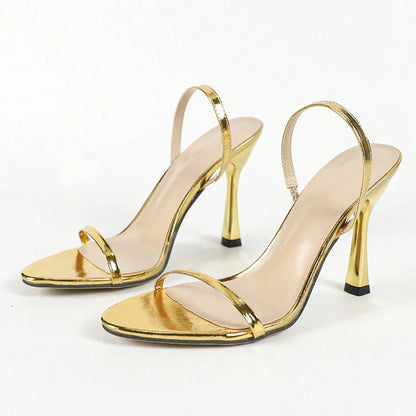 Women's Gladiator Sandals Gold High Heels Fashion Open Toe Slingback Slip-On Back Strap Shoes for Summer